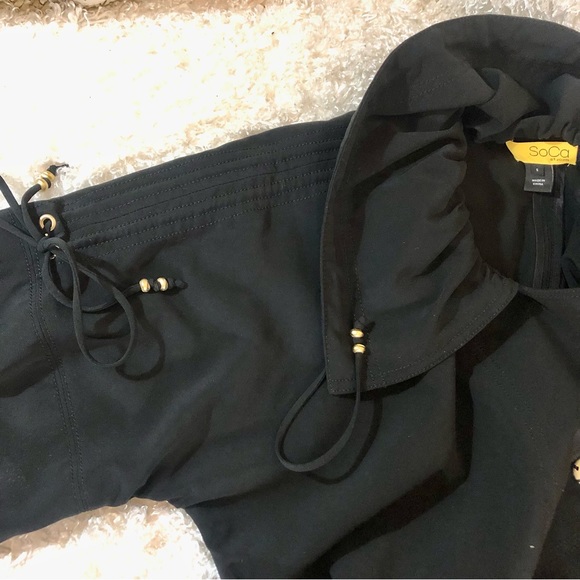 St. John SoCa Black belted parka metallic accents oversized collar size small - Picture 7 of 13